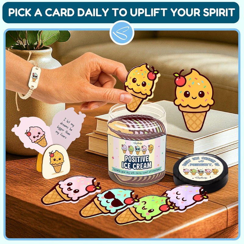 STOFINITY Emotional Support Ice Cream Gifts - 60 Positive Affirmations Cards For Kids, Sweetest Day Gifts For Myself, Fathers Day, Mothers Day, Cute Christmas Gift For Teens Mood-boosting Desk Decor - Image 4